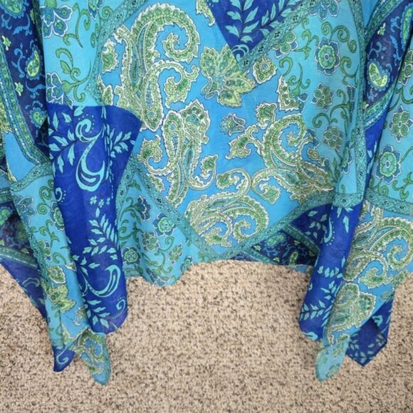 Susan Graver Top Womens XL Blue Paisley Print Blouse Sheer Poncho Casual Ladies - Picture 5 of 7